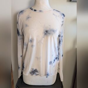 Zara Semi-sheer Long Sleeve Tie-Dye Crewneck Top - Cream & Navy